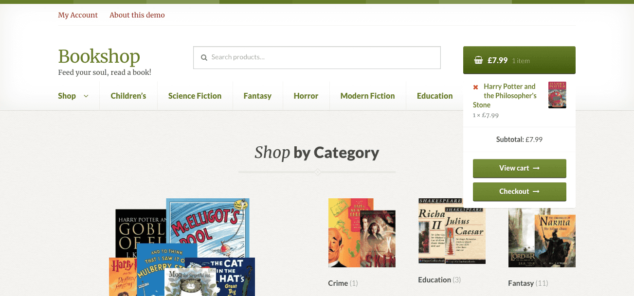 Screenshot of Bookshop - a child theme of Storefront