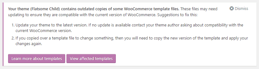 WooCommerce template files out of date notification in WP Admin