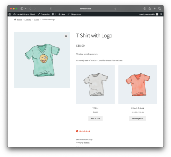 Screenshot of our Up-sell Trio plugin for WooCommerce displaying a row of Out Of Stock Alternatives on a single product page
